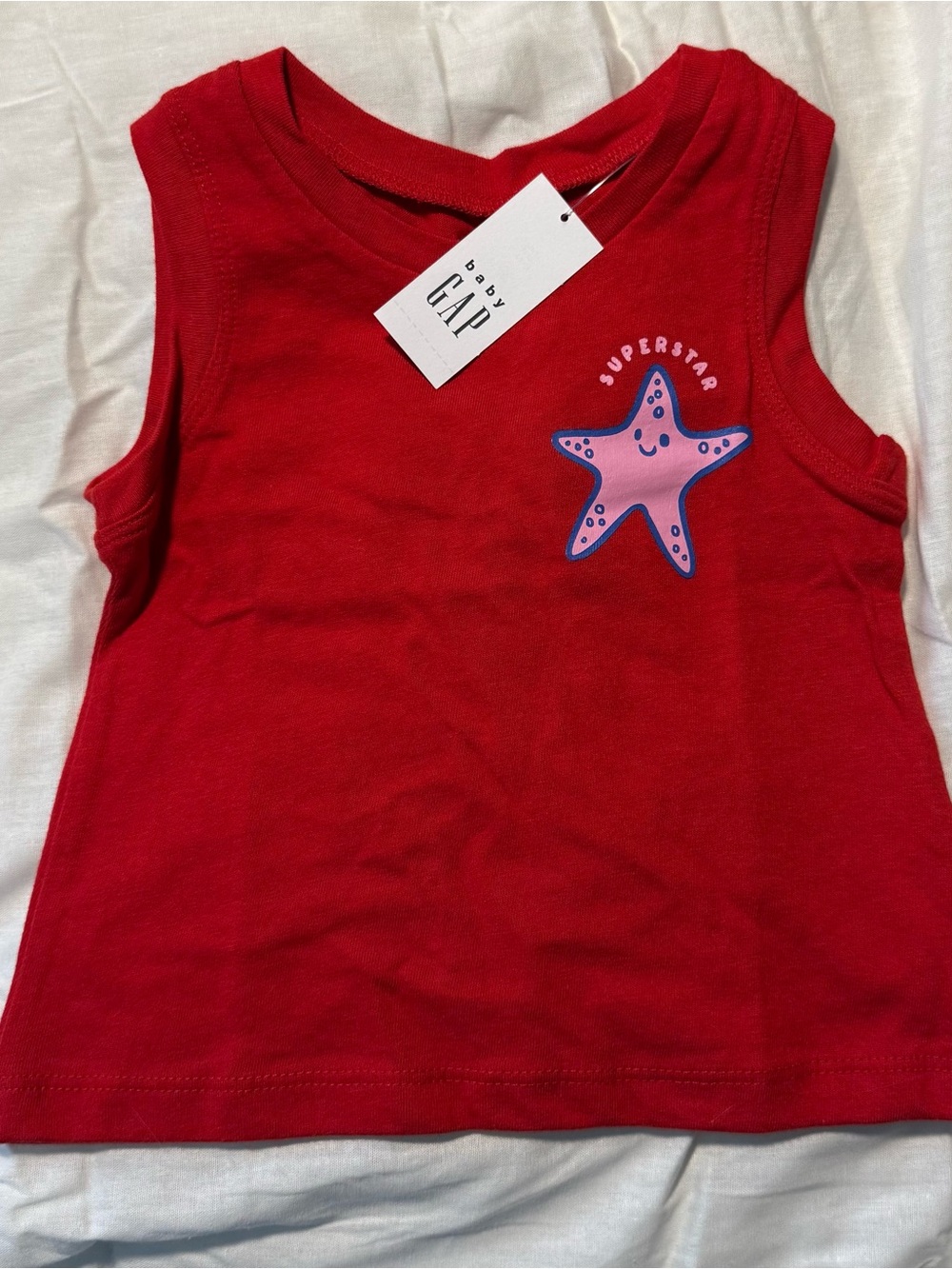 NEW! GAP Red Sleeveless Tee with Pink Starfish Graphic 12m